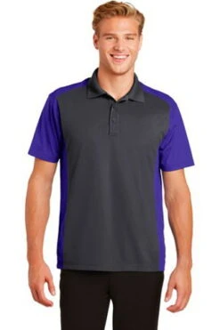 Sport-Tek Mens Colorblock Micropique Sport-Wick Polo Grey/Purple -Bowling Equipment Store c041f4f3 be23 4e19 bf09 91cc231022f6